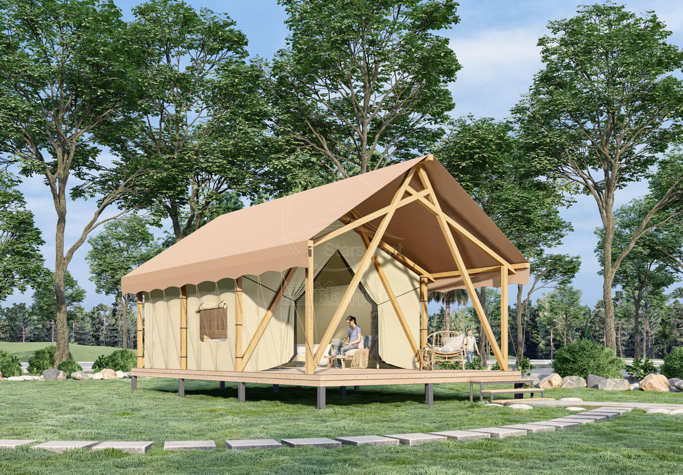 木屋帐篷-方管木结构帐篷